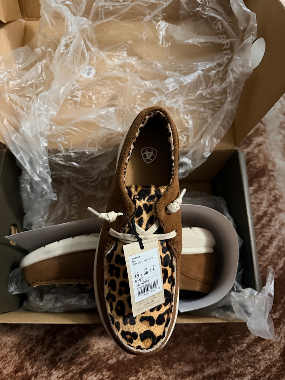 Ariat Brown Suede Slip-On Loafers with Leopard Print Accent